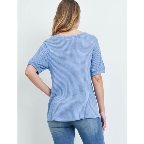 Puff Sleeve V-Neck Waffle Top - Picture 2 of 4